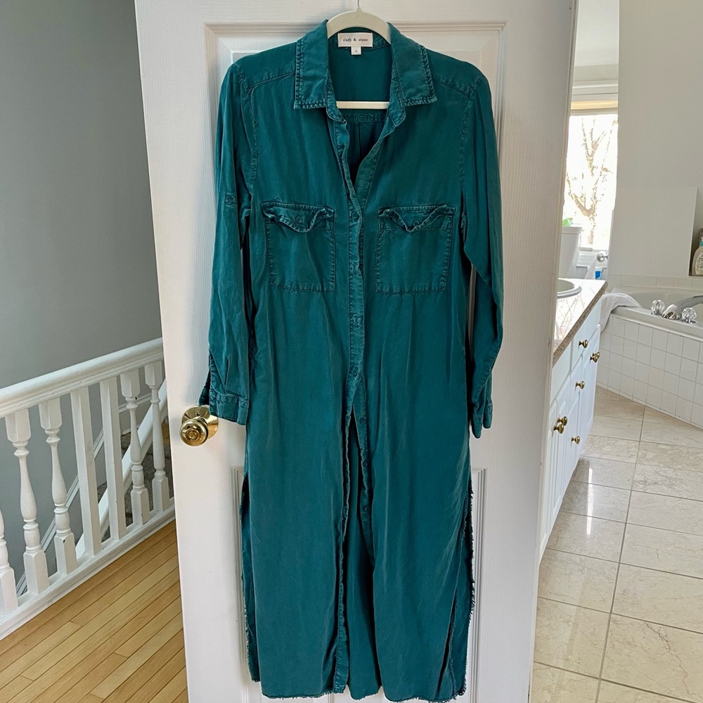 Cloth & Stone Teal Maxi Shirt Dress L
